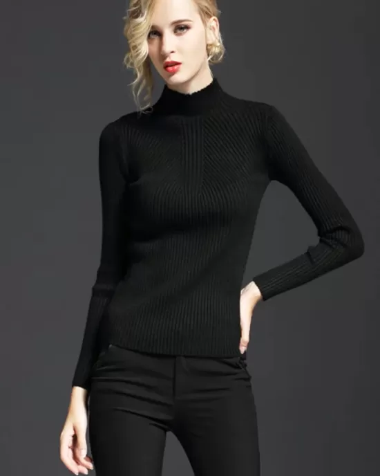 7 Colors Simple Knitting Solid Color High-Neck Sweater