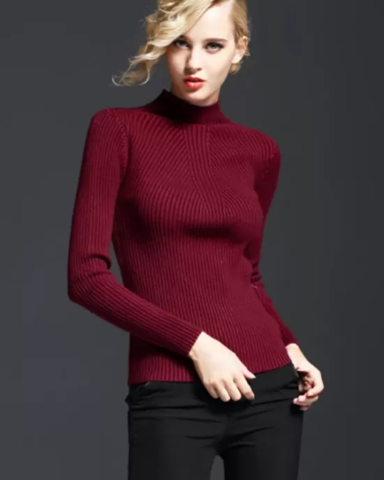 7 Colors Simple Knitting Solid Color High-Neck Sweater