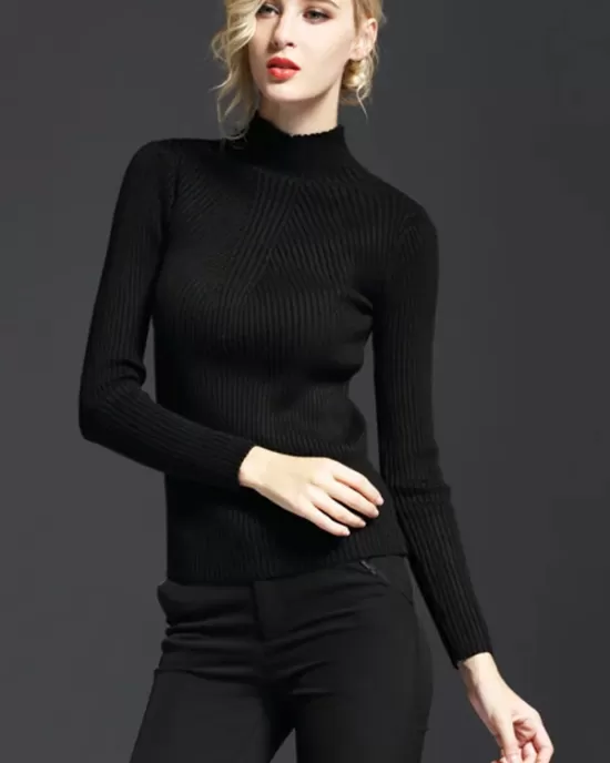 7 Colors Simple Knitting Solid Color High-Neck Sweater