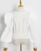 Original Skinny Puff Sleeves Hollow Split-Joint Round-Neck Sweater Tops