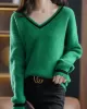 Urban Loose Long Sleeves Contrast Color V-Neck Sweater Tops