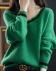 Urban Loose Long Sleeves Contrast Color V-Neck Sweater Tops