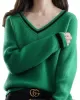 Urban Loose Long Sleeves Contrast Color V-Neck Sweater Tops