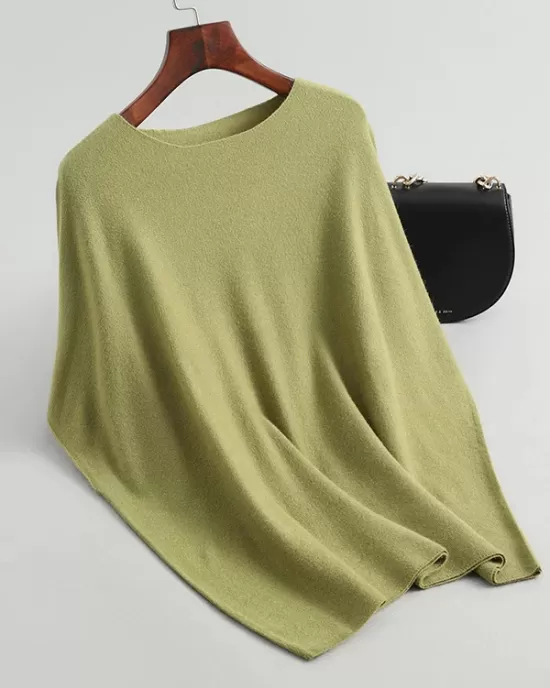 Solid Color Half Sleeves Loose Off-The-Shoulder Sweater Tops Pullovers Knitwear