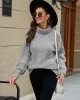 Simple Long Sleeves Loose Jacquard Solid Color High-Neck Sweater Tops