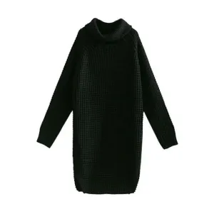 Loose Solid Knitting High-neck Long Sweater