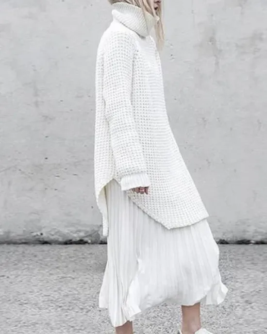 Loose Solid Knitting High-neck Long Sweater