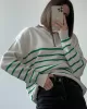 Urban Long Sleeves Loose Striped Round-Neck Sweater Tops