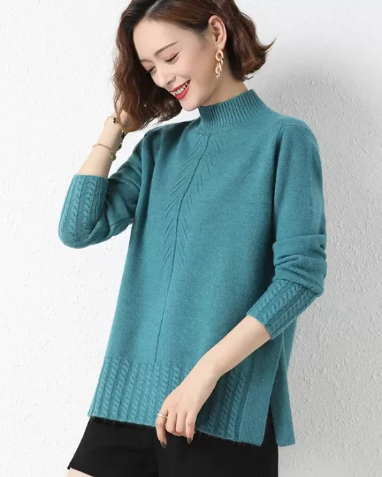 Loose Split-Side Solid Color Half Turtleneck Sweater Tops