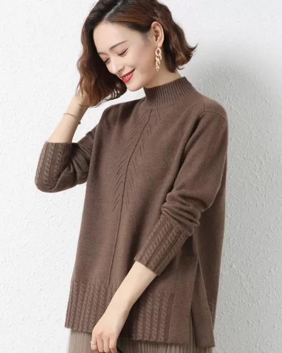 Loose Split-Side Solid Color Half Turtleneck Sweater Tops