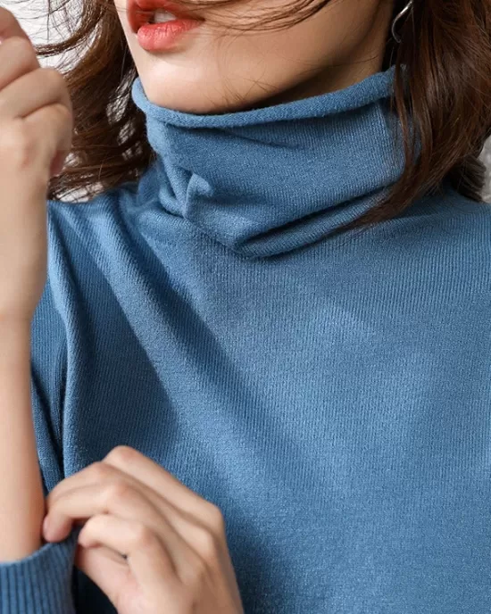 Simple Loose Long Sleeves Solid Color High-Neck Sweater Tops