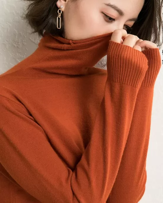 Simple Loose Long Sleeves Solid Color High-Neck Sweater Tops