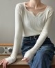 Urban Skinny Long Sleeves Elasticity Solid Color V-Neck Sweater Tops Pullovers