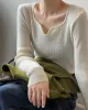 Urban Skinny Long Sleeves Elasticity Solid Color V-Neck Sweater Tops Pullovers