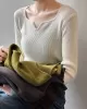 Urban Skinny Long Sleeves Elasticity Solid Color V-Neck Sweater Tops Pullovers