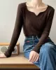 Urban Skinny Long Sleeves Elasticity Solid Color V-Neck Sweater Tops Pullovers