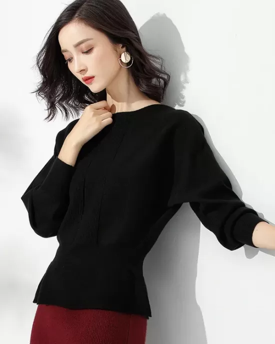 Casual Long Sleeves Solid Color Boat Neck Tunic Sweater Tops