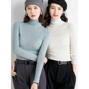 Simple Skinny Long Sleeves Solid Color High-Neck Sweater Tops Pullovers