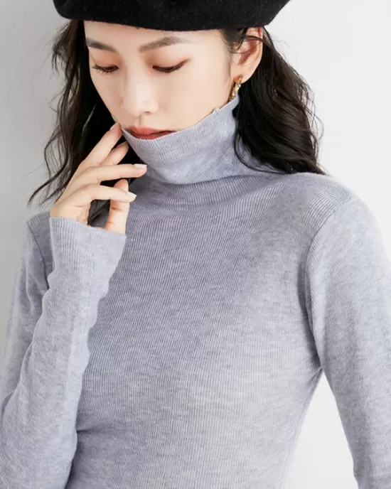 Simple Skinny Long Sleeves Solid Color High-Neck Sweater Tops Pullovers