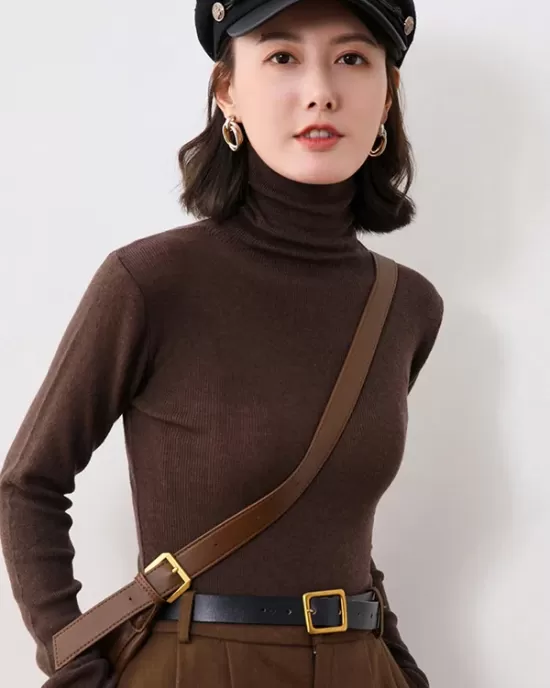 Simple Skinny Long Sleeves Solid Color High-Neck Sweater Tops Pullovers