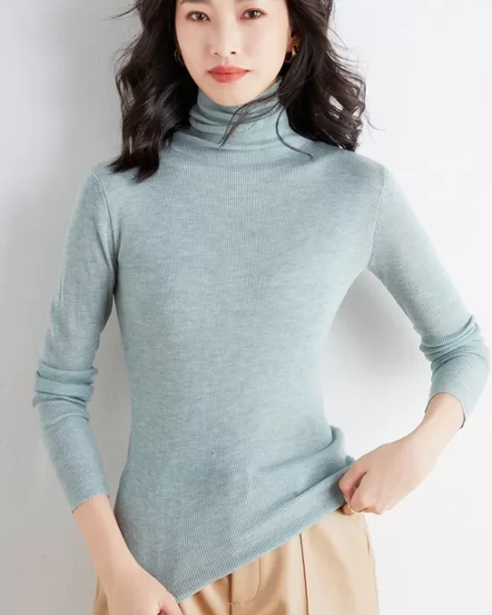 Simple Skinny Long Sleeves Solid Color High-Neck Sweater Tops Pullovers