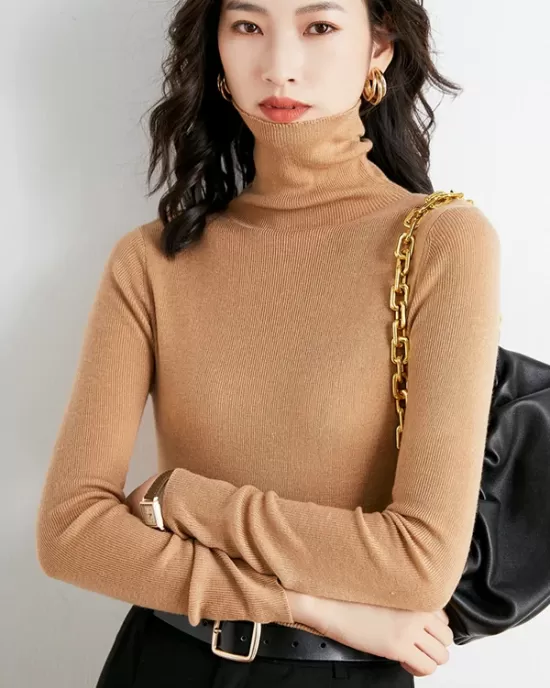 Simple Skinny Long Sleeves Solid Color High-Neck Sweater Tops Pullovers