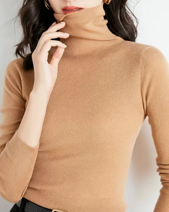 Simple Skinny Long Sleeves Solid Color High-Neck Sweater Tops Pullovers