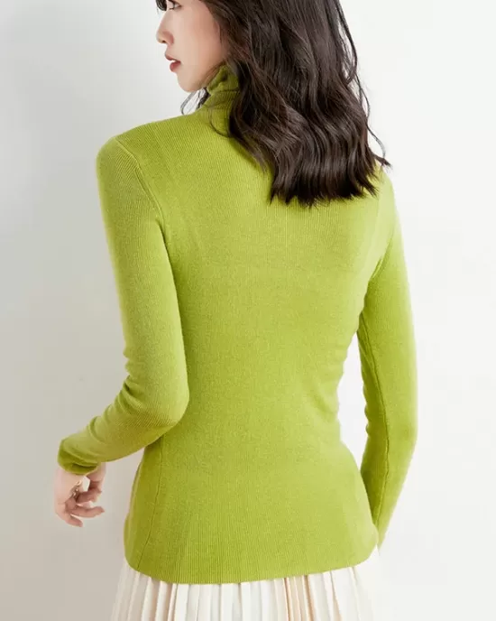 Simple Skinny Long Sleeves Solid Color High-Neck Sweater Tops Pullovers