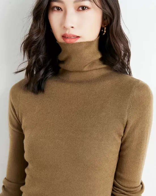 Simple Skinny Long Sleeves Solid Color High-Neck Sweater Tops Pullovers