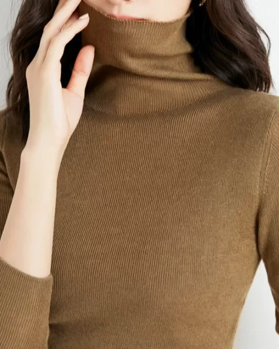 Simple Skinny Long Sleeves Solid Color High-Neck Sweater Tops Pullovers