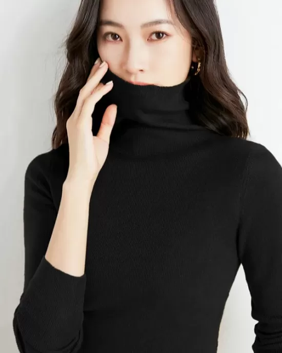 Simple Skinny Long Sleeves Solid Color High-Neck Sweater Tops Pullovers