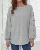 Simple Loose Long Sleeves Solid Color Round-Neck T-Shirts Tops