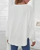 Simple Loose Long Sleeves Solid Color Round-Neck T-Shirts Tops