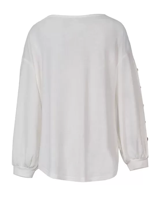 Simple Loose Long Sleeves Solid Color Round-Neck T-Shirts Tops