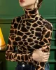 Leopard Long Sleeves Skinny High-neck T-Shirts Tops