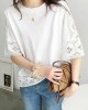 Hollow Solid Color Split-Joint Half Sleeves Loose Round-Neck T-Shirts