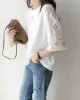 Hollow Solid Color Split-Joint Half Sleeves Loose Round-Neck T-Shirts