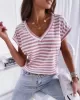 Casual Loose Striped V-Neck T-Shirts Tops