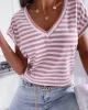 Casual Loose Striped V-Neck T-Shirts Tops