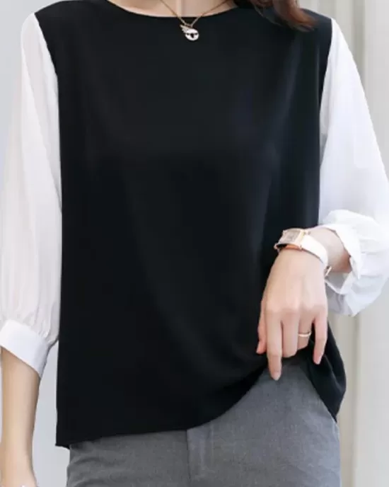 Split-Joint Half Sleeves Loose Round-Neck T-Shirts