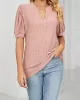 Hollow Solid Color Bishop Sleeve Loose V-neck T-Shirts Tops