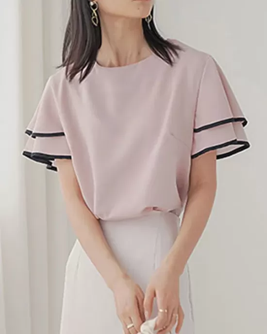 Falbala Tiered Short Sleeves Round-Neck T-Shirts Tops