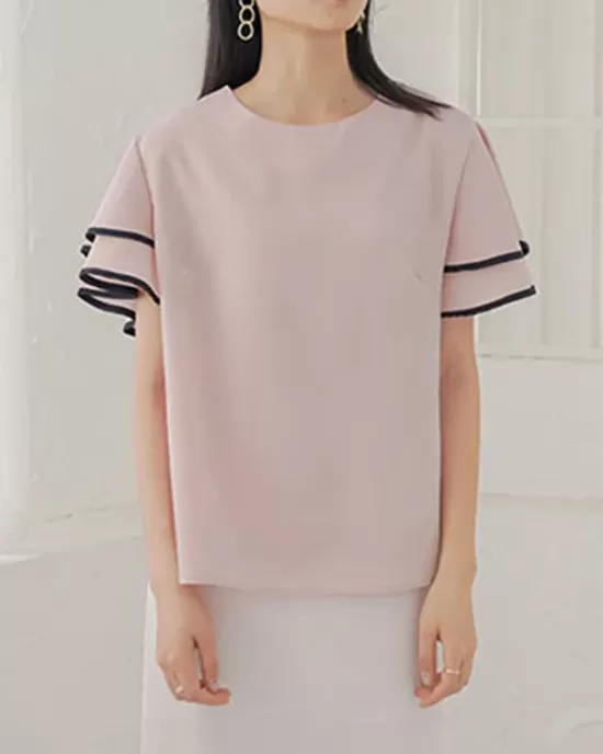 Falbala Tiered Short Sleeves Round-Neck T-Shirts Tops