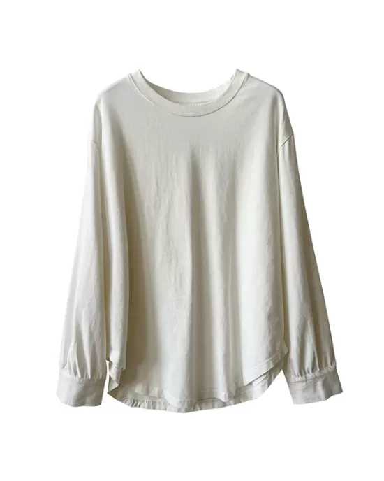 Solid Color Long Sleeves Loose Round-neck T-Shirts Tops