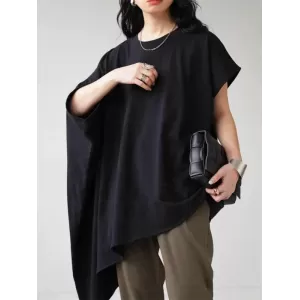 Solid Color Batwing Sleeves Half Sleeves Round-Neck T-Shirts Tops