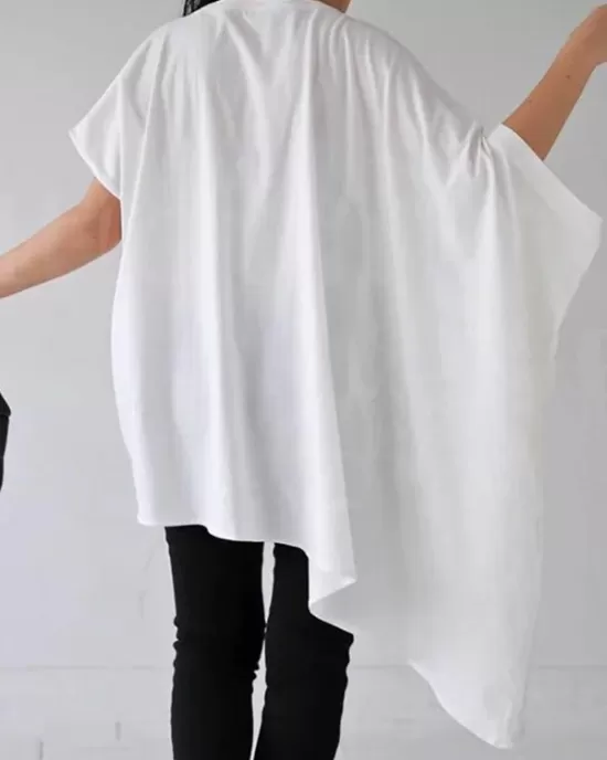 Solid Color Batwing Sleeves Half Sleeves Round-Neck T-Shirts Tops