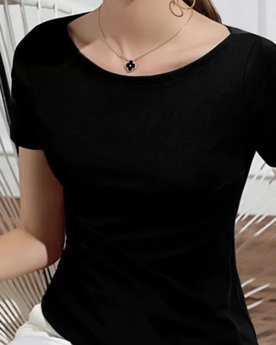 Pleated Solid Color Irregular clipping Short Sleeves Round-neck T-Shirts Tops