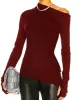 Stylish Solid Color One-Shoulder Long Sleeves T-Shirt Top