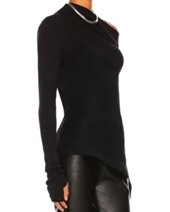 Stylish Solid Color One-Shoulder Long Sleeves T-Shirt Top