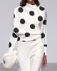 Long Sleeves Loose Polka Dot Stand Collar T-Shirts